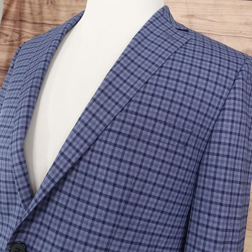 APT.9 Blazer Mens 40R Blue Plaid Polyester Viscose Stretch Sport Coat Jacket